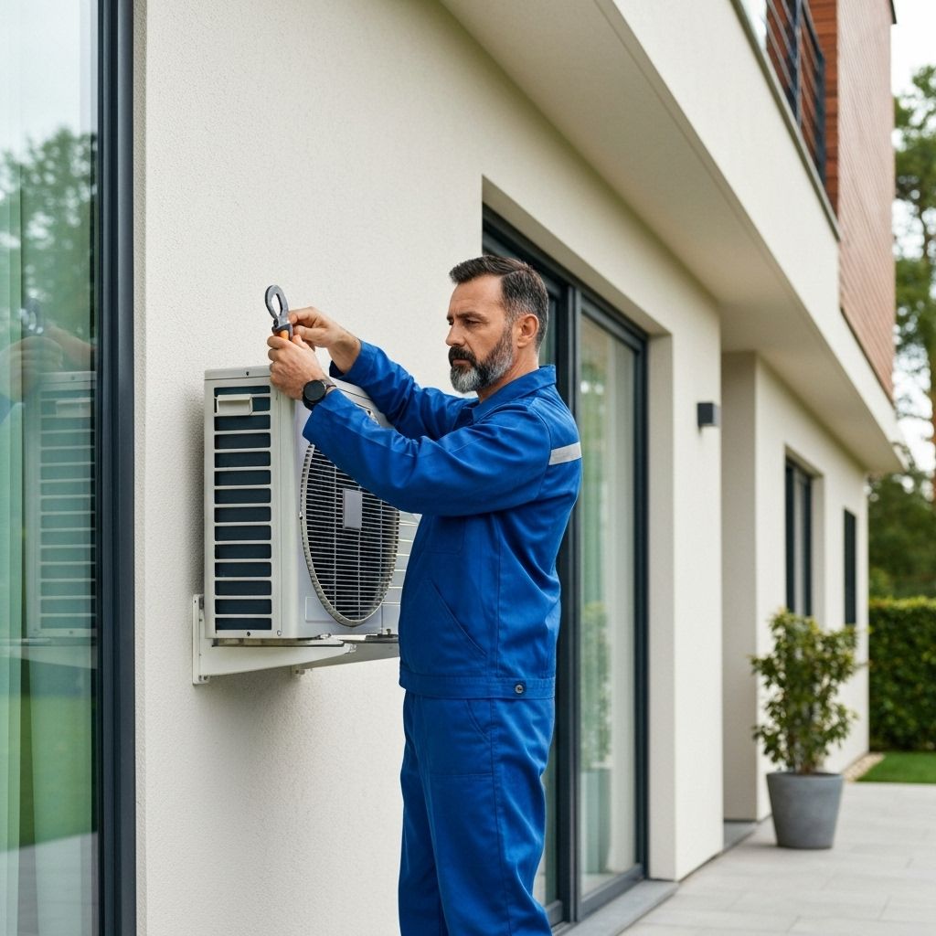ช่างแอร์มืออาชีพกำลังซ่อมแอร์บ้าน